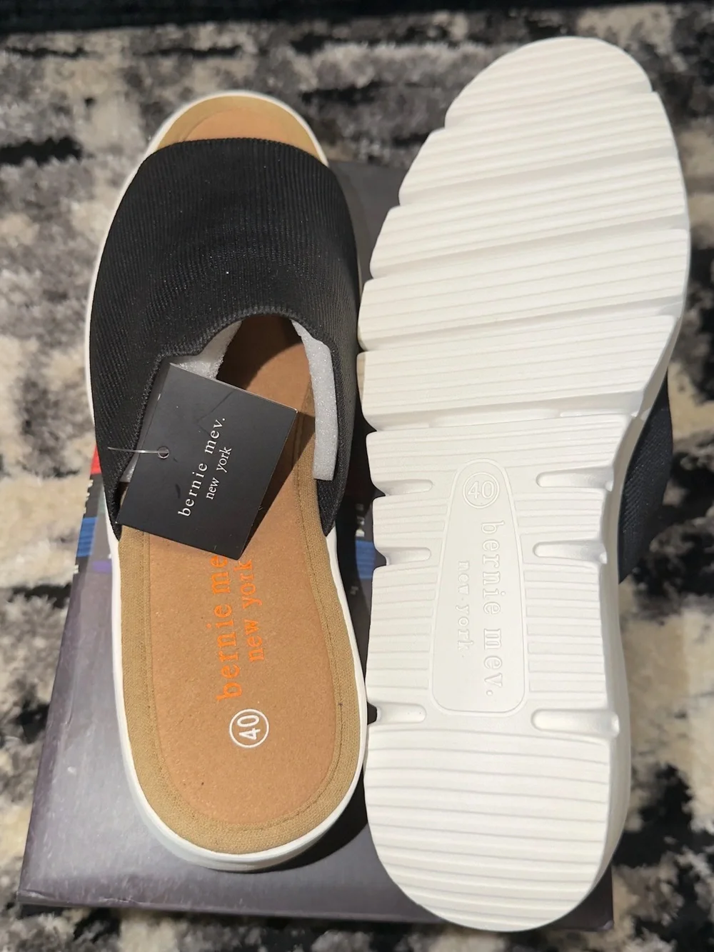 bernie mev. Black Slip-On Knit Platform Sandals